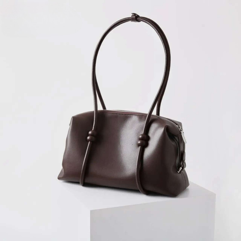 Vintage Simple Long-Handle Easy To Wear Women Tote Wine Red Genuine Cow Leather Female Shoulder Bag Rope Strap Travel Handbag