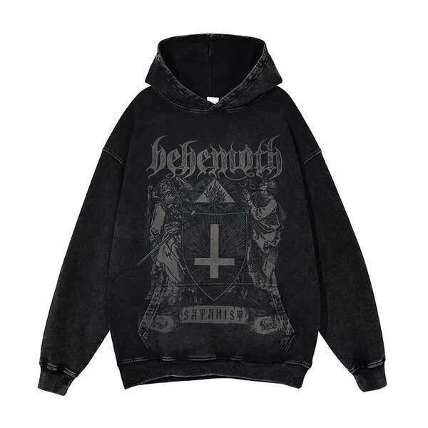 New American street style Y2K printed hip-hop washed distressed unisex loose hooded sweatshirt gift for man