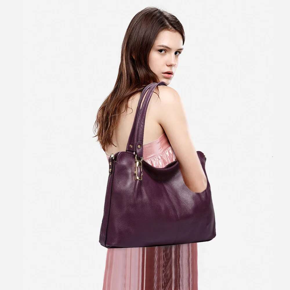 Zency 100% Genuine Leather Handbag Purple Women Shoulder Bag Fashion Tote Hobos Purse Charm Lady Crossbody Messenger Bags