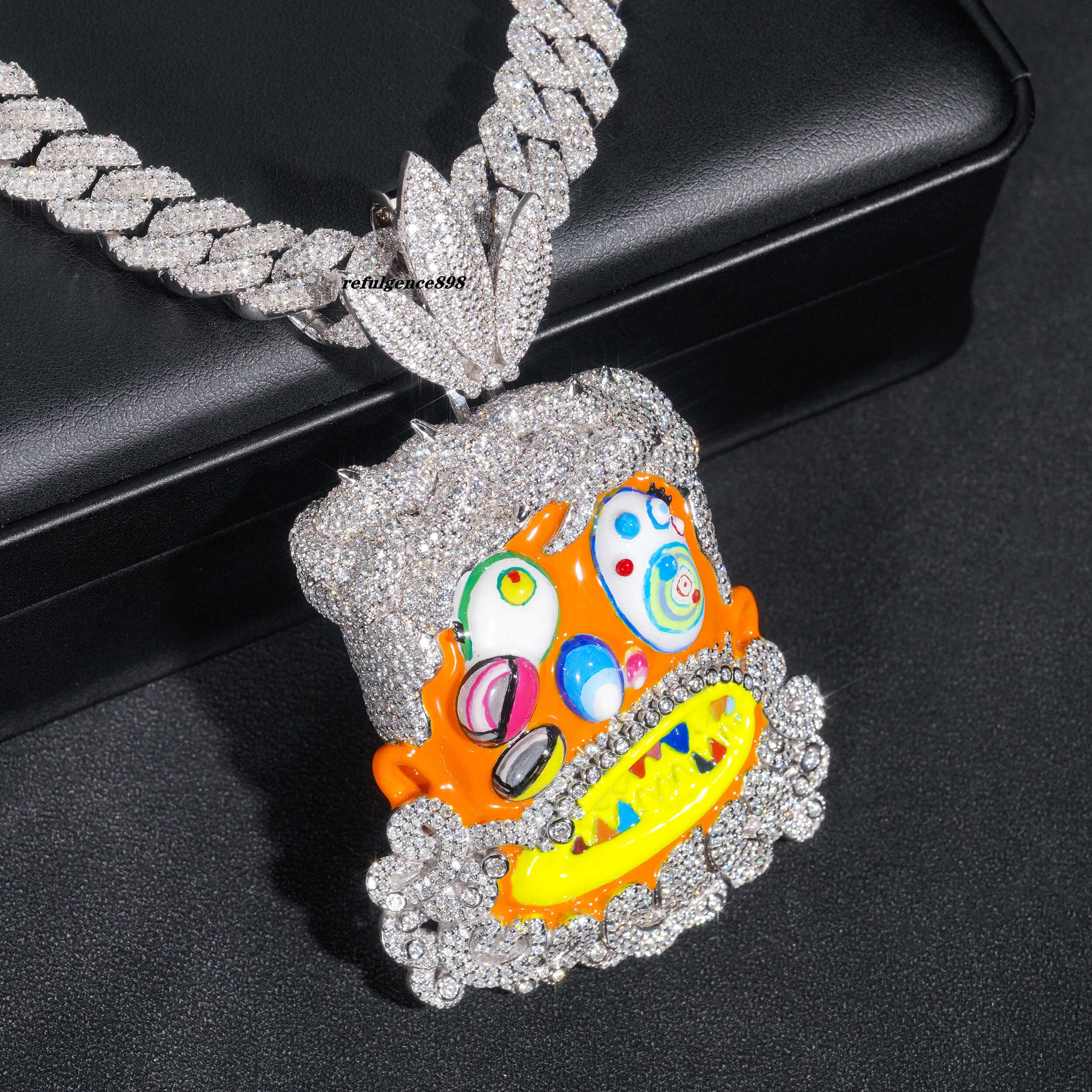 New Arrival Custom Design 3 Moissanite Diamond Funny Ghost Enamel Pendant 925 Silver VVS Moissanite Pendant