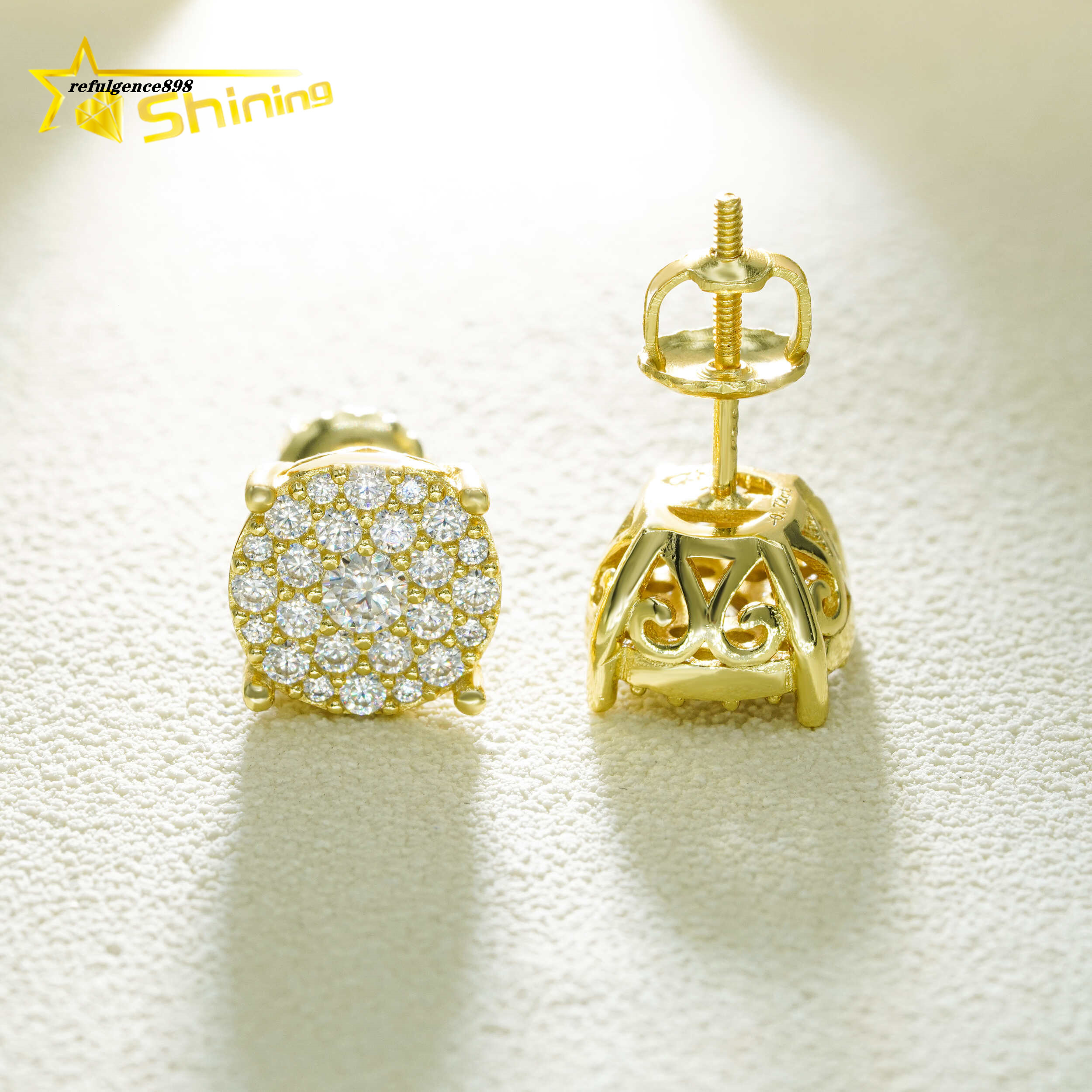 Pass Diamond Tester Hot Selling Custom Sterling Silver Fine Jewelry Diamond Vvs Hip Hop Iced Out Moissanite Stud Earrings