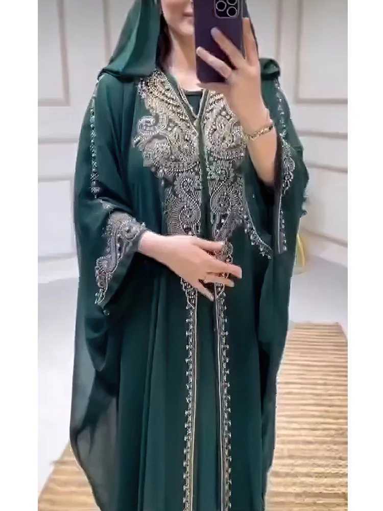 Eid al Fitr womens hooded Abaya 2-piece diamond Jalabiya Moroccan party dress Dubai Abayas Kaftan Vestido long dress X250327