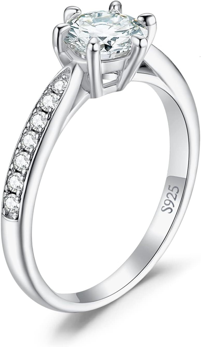 JewelryPalace Classic 1ct 2ct 3ct Moissanite Solitaire Engagement Rings for Women 925 Sterling Silver Promise Ring for Her Round Cut Simulated Diamond
