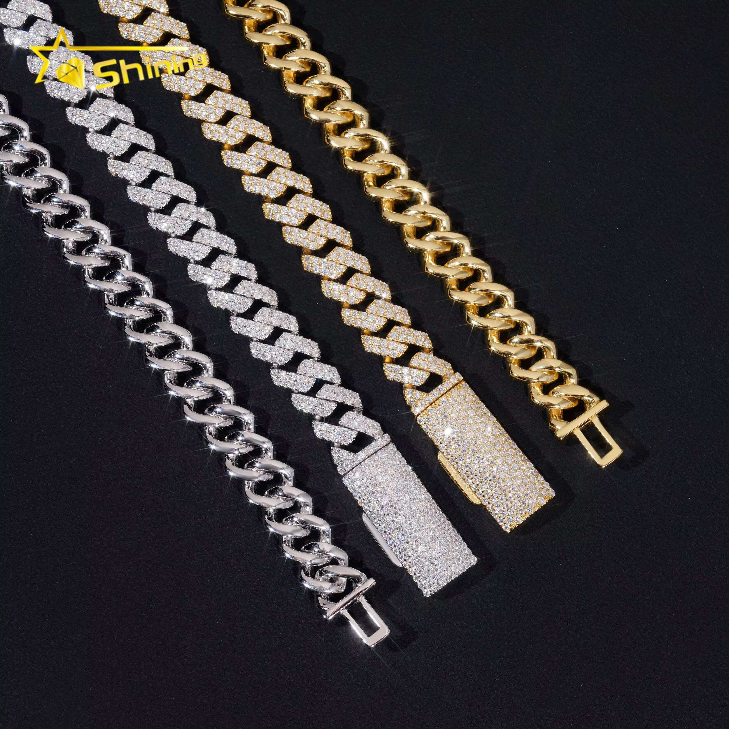 RTS Fine Jewelry Pass Diamond Tester 10MM Gold Plated 925 Sterling Silver VVS Moissanite Diamond Men Hip Hop Cuban Link Chain