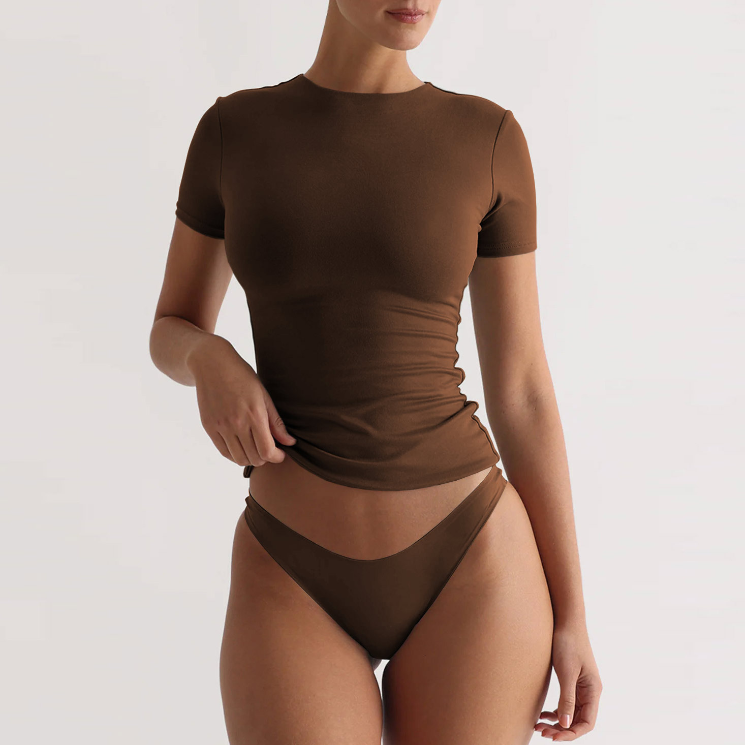 fashion Women s Fashion High End Simple Short Sleeved T Shirt Y2k Slim Fit Sexy Spicy Girl Pure Desire Top