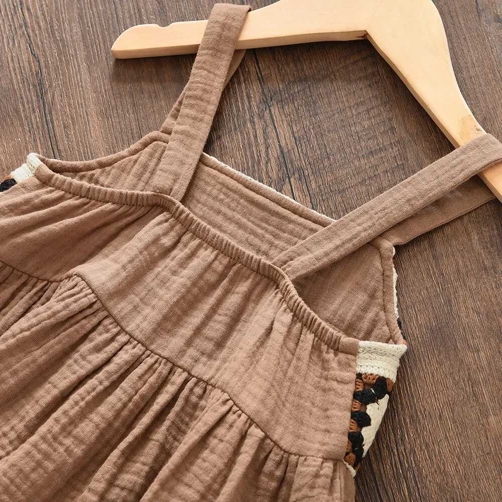 Bear Leader Girls Suit Summer Brown Retro Printed Flat Shoe Top+Beige Pants Sweet Two Piece Set 3-7 Years OldT250327