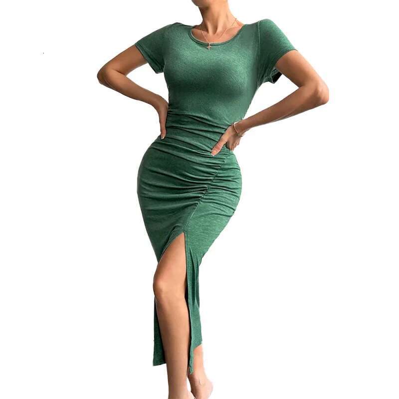 Dongdumaoyi Sexy Hete Meisje Taille Geplooid Ontwerp Zijsplit Slanke Schede Jurk C