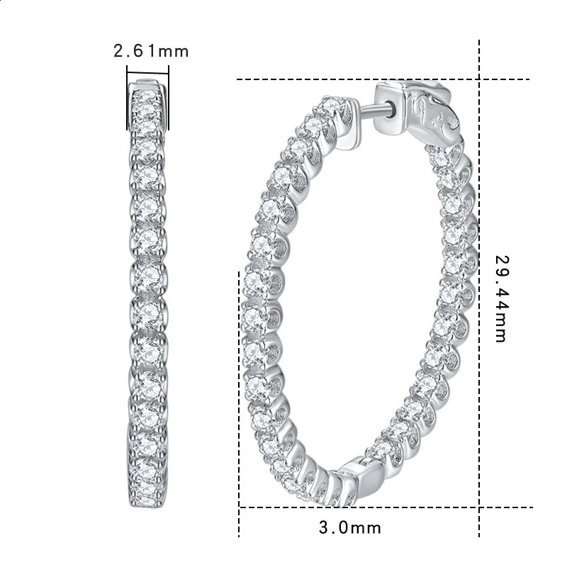 Hoop Earrings for Women GRA Certified 2mm D VVS1 s925 Sterling Silver Plated 18k White Gold Diamond Wedding Earring 250318
