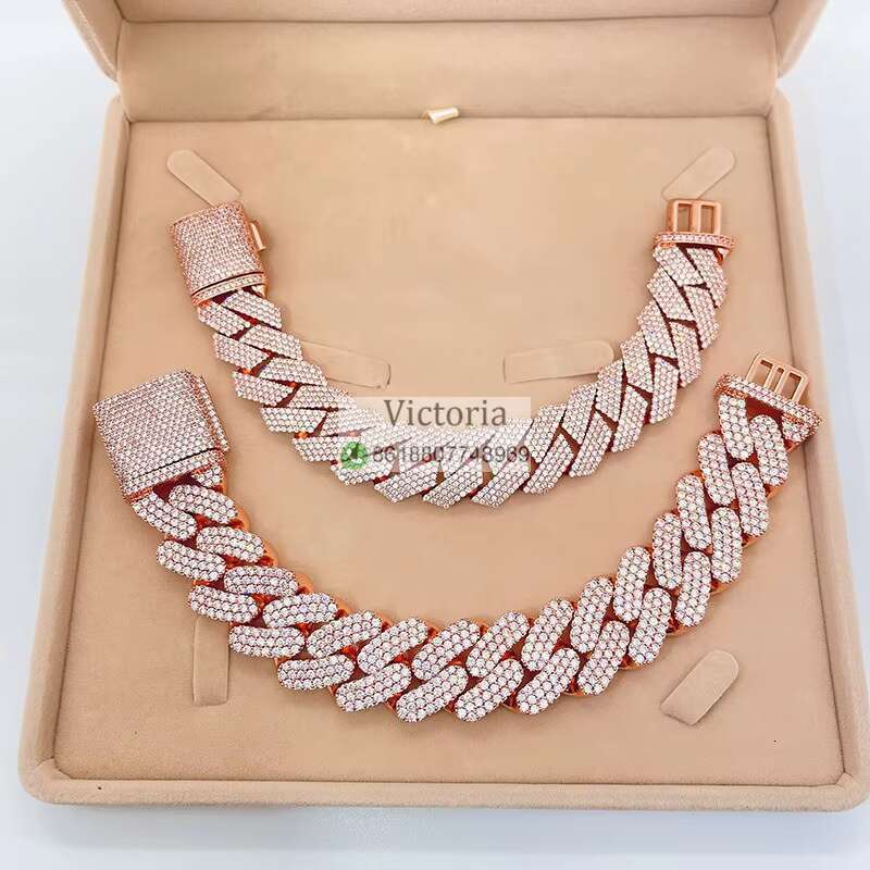 Hip Hop 13MM 20MM 23MM Miami Cuban Link Men Iced Out Rose Gold Moissanite Cuban Bracelet