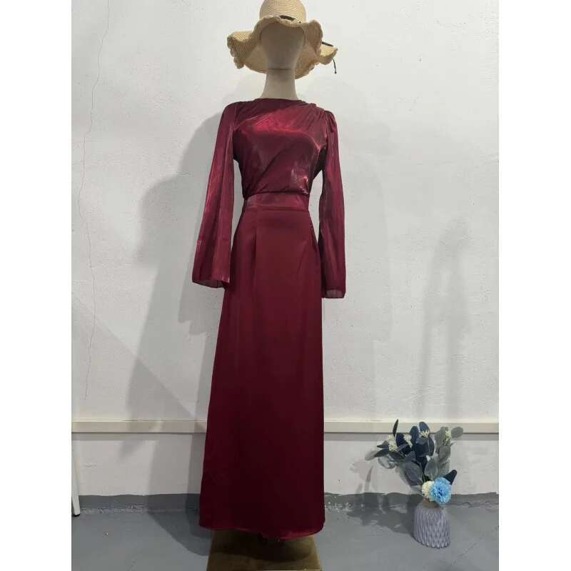 Dongdumaoyi Effen Kleur Eenvoudige Taille Knipperende Sexy Bodycon Jurk Lange Mouw Ruches Elegante High End C