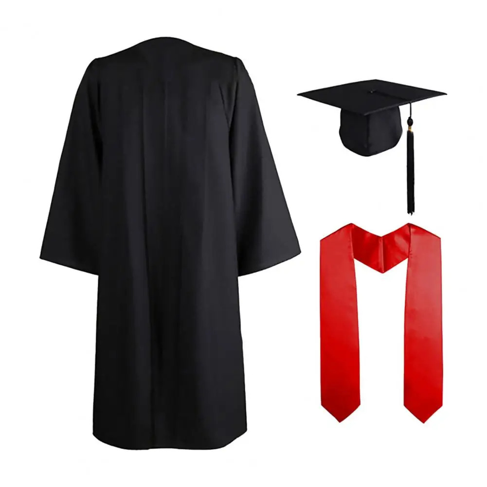 3 piecesset Adult Graduate School Dress Hat Set Ruffled Academic Bachelor of Fashion College University Uniform Robe 250326
