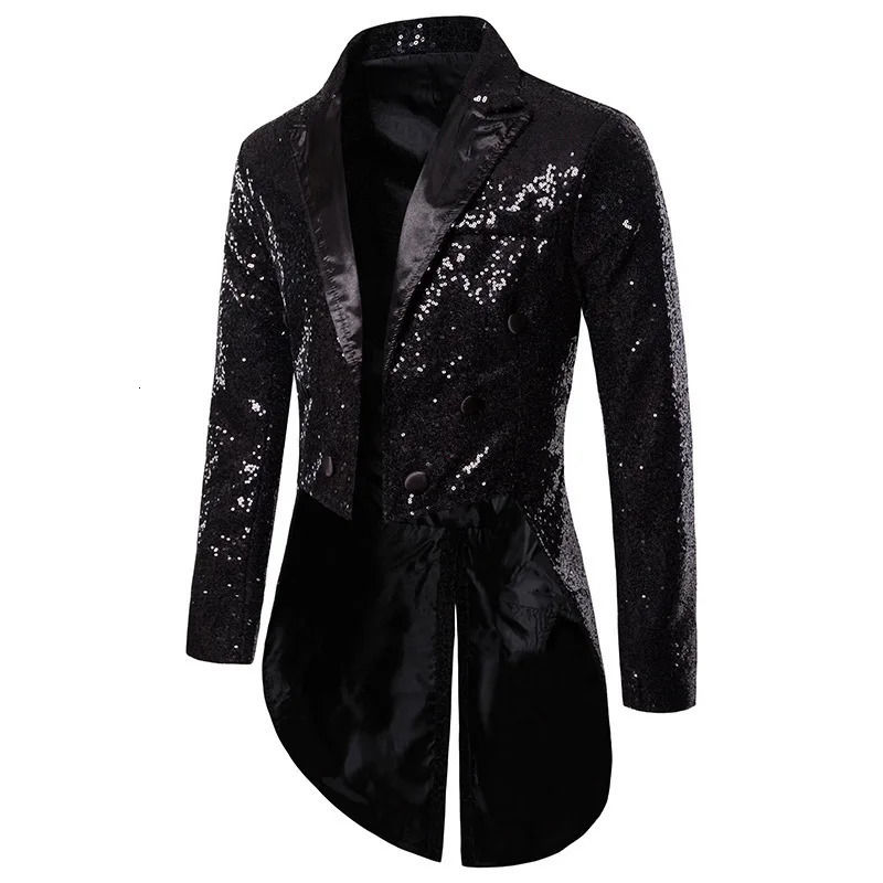 Wxw4131 sequin jacket mens long open collar kimono loose tailcoat asymmetric button party 250326