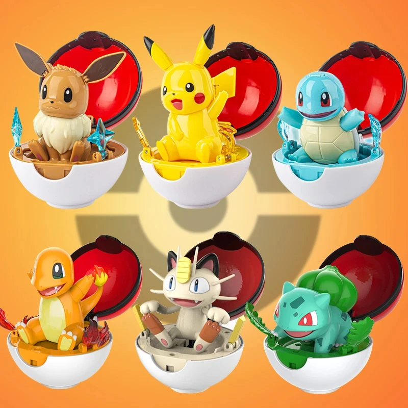 Pokemon Poke Ball Genuine 6 Styles Toy Set Pocket Monster Pikachu Charmander Eevee Squirtle Bulbasaur Meowth Collection Ornaments Model Boy Pikachu Bi