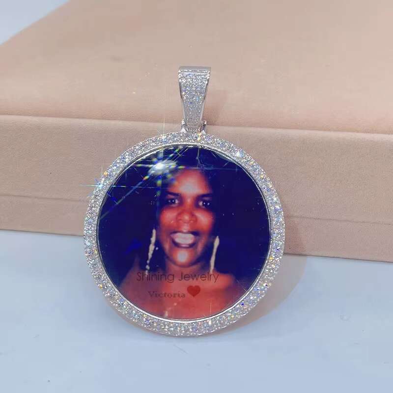 Sterling Silver Iced Out Hip Hop Moissanite Diamond Picture Frame Memory Pendant
