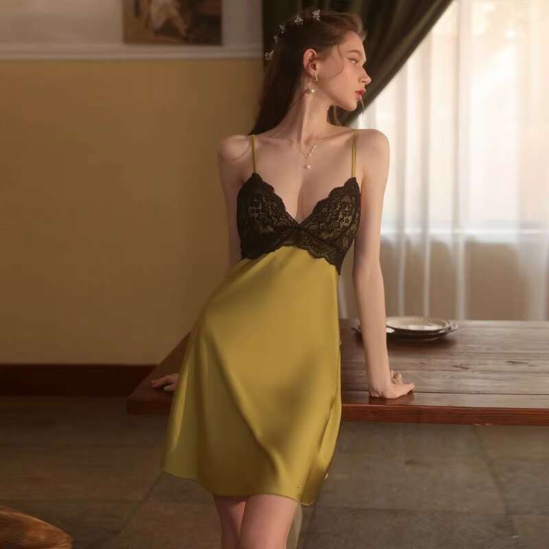2024 Sexy Backless Nightwear Night Dresses Present Have Bra Underwear Sleepwear Slip Dress Ice Satin Women's Silk Pamas