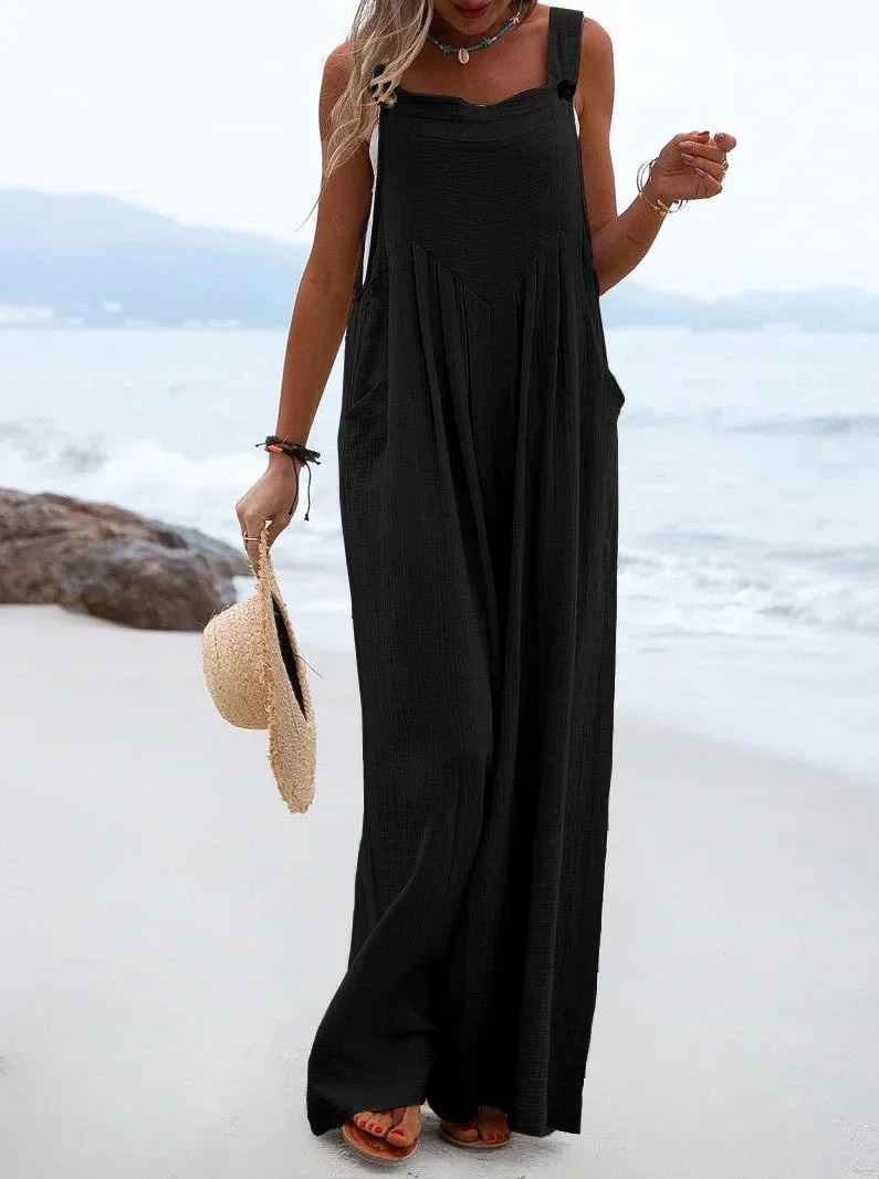 Womens onepiece summer pocket suspender jumpsuit wide leg pants Vneck pullover loose casual Y2K streetwear 250326