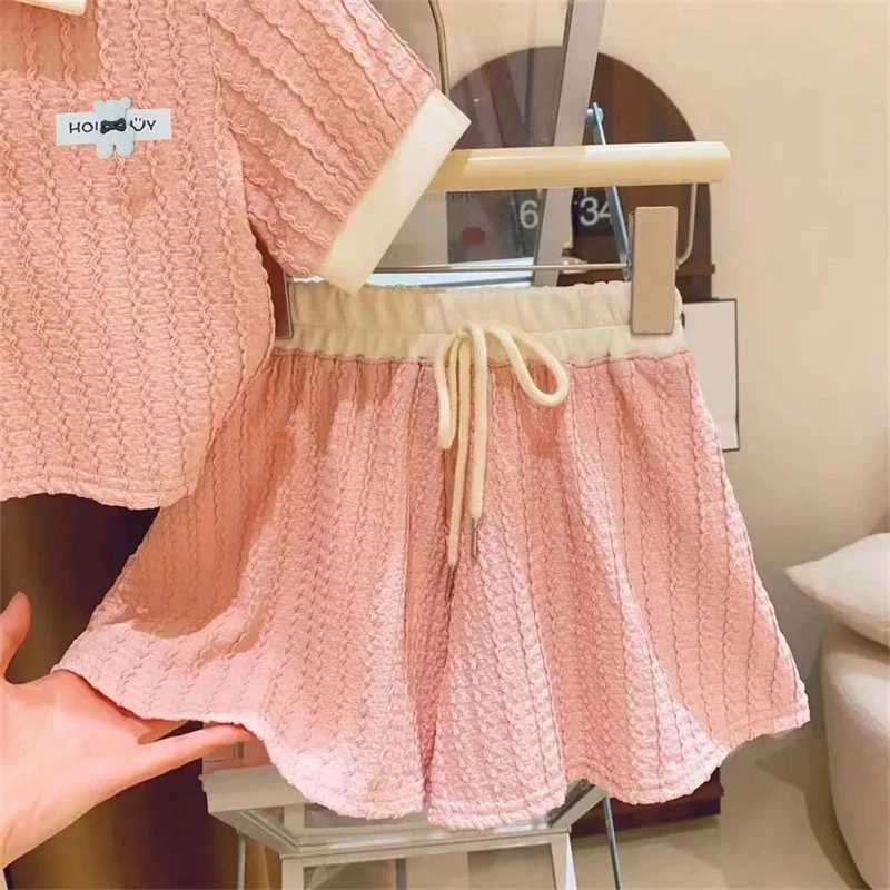 Girls clothing set summer childrens cute short sleeved top+shorts 2PCS set childrens casual and comfortable sportswear 2-10YT250327