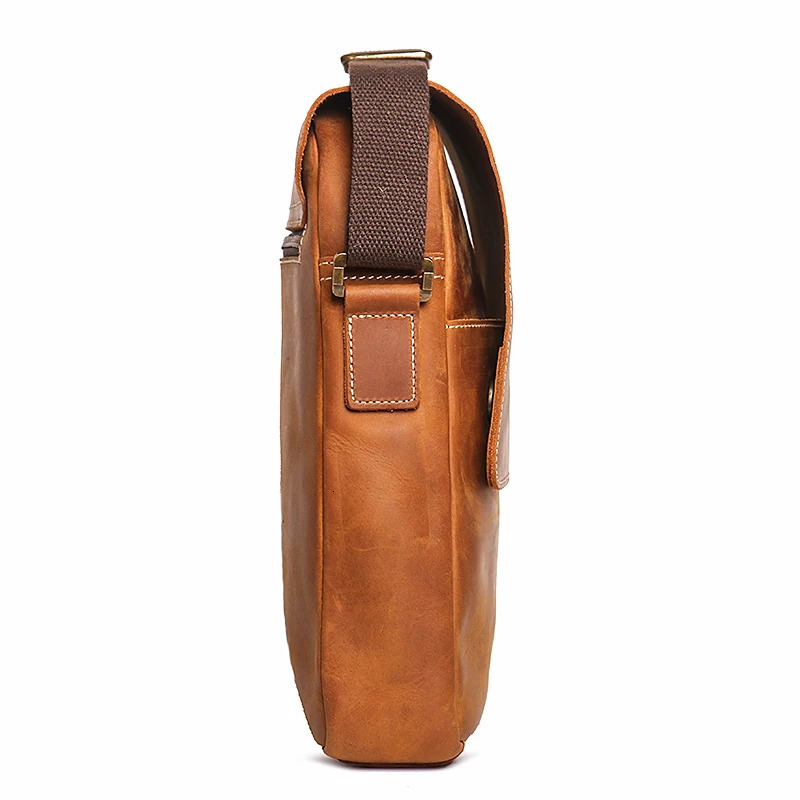 Mens flip magnetic buckle shoulder bag crazy horse leather casual cross body top layer denim iPad 250326