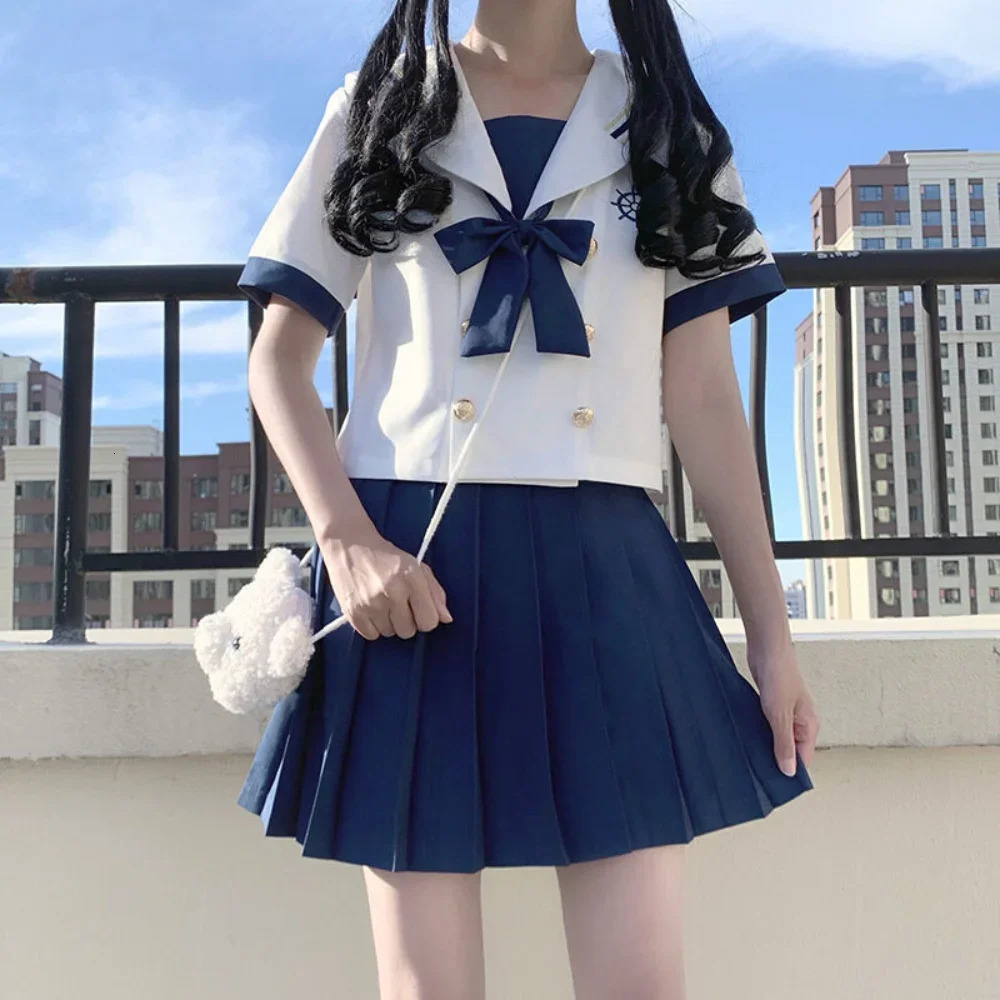 Japanese school uniform girl Jk sailor suit S2XL navy shirt summer sexy pleated Skirt Fuku anime COS costume female 250326