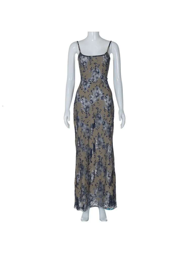 Dongdumaoyi New Fashion Dyed Print Patchwork Hollow Out Back Tie Waist Elegant Long Women S Dress