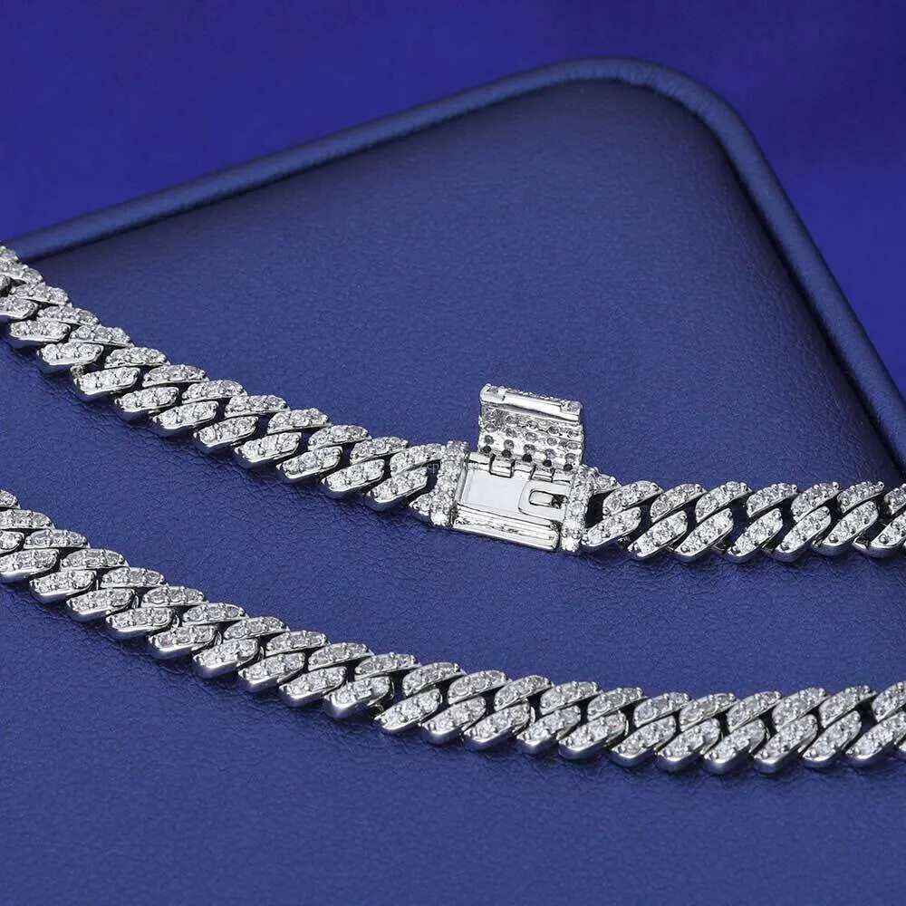 NUOYA Hight Quality 6MM VVS Moissanite k Hip Hop Jewelry Women White Gold Sier Cuban Chain Necklace For Gift