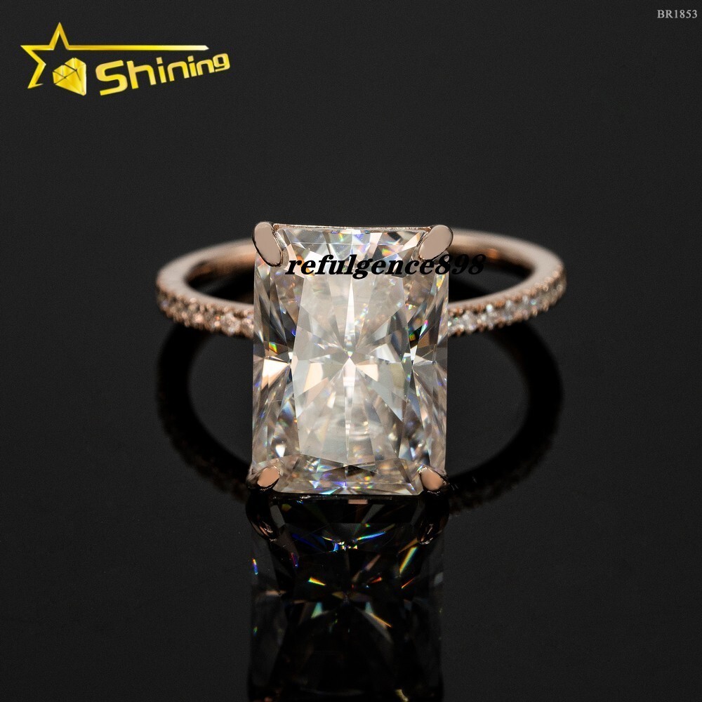 Fine Jewelry Women Diamond Wedding Ring Big Size 925 Sterling Silver 10*14mm 10CT Radiant Cut Moissanite Engagement Ring
