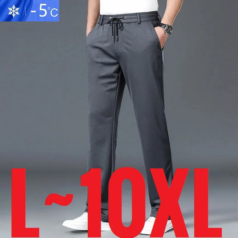 10XL large mens summer casual pants straight with elastic waist Trouser classic Office Plus zipper pocket 250327