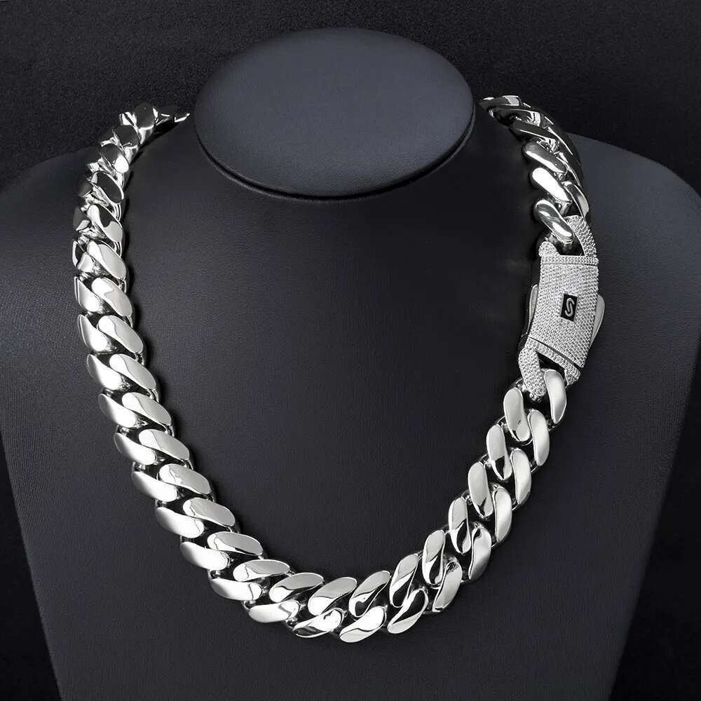 925 Silver Cuban Link Necklace with VVS Moissanite Clasp High-Quality 14K Plated Iced out Smooth Cuban Chain Jewelry