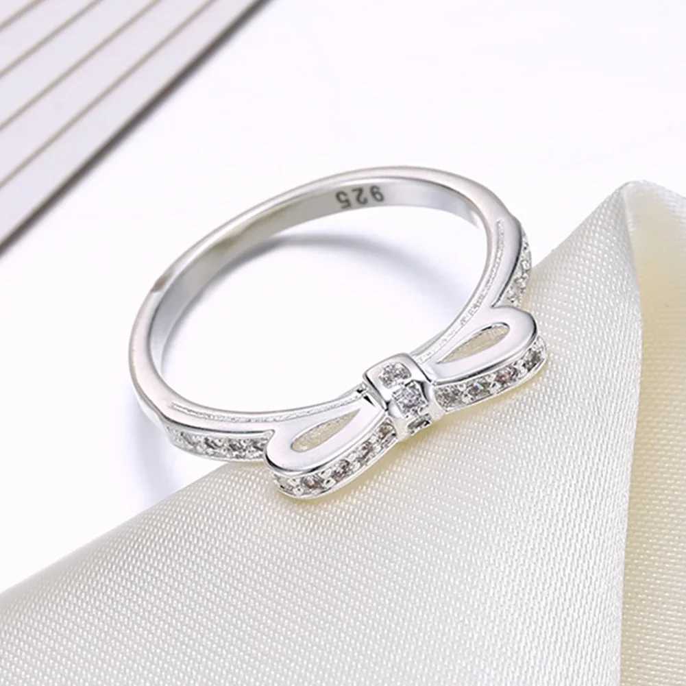 925 sterling silver simple bow crystal ring suitable for womens sizes 6/7/8/9 luxury fashion party wedding decoration jewelry giftsXJ250327