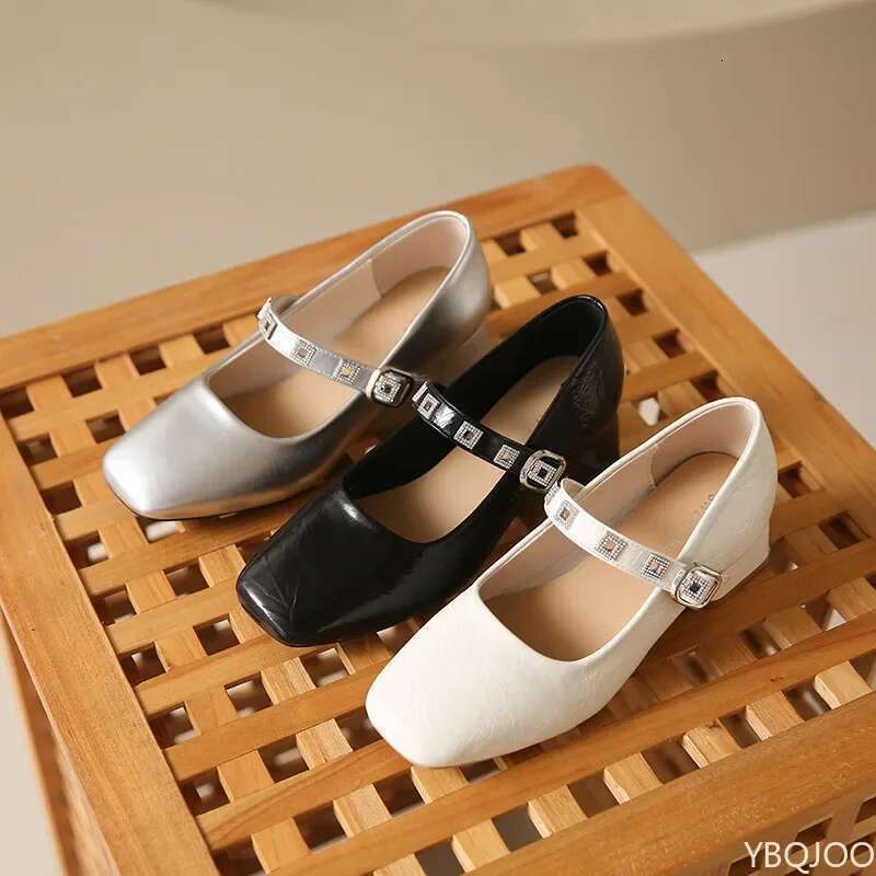 Chunky Heeled Mary Janes Fashion Buckle Platform Pumps Woman Slip on Thick Heel Pu Leather Single Shoes