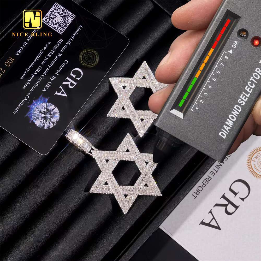 Ready to Ship VVS Moissanite Custom Iced Out Hip Hop Moissanite Jewelry Star Shape Pendant 925 Silver Diamond Fine Charm Pendant
