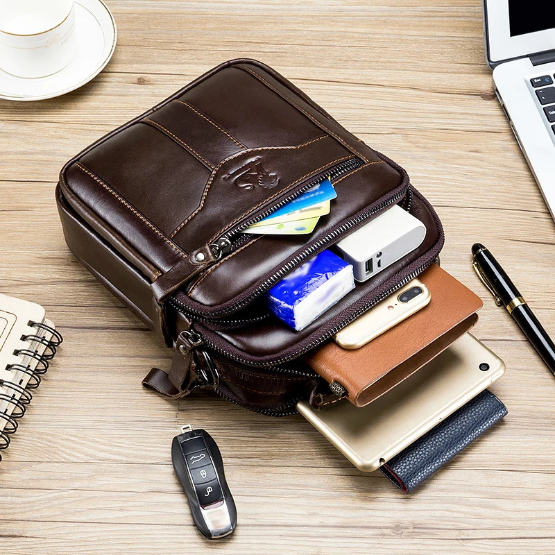 Mens cross body bag fashionable leather trendy retro mens top cowhide shoulder 250326