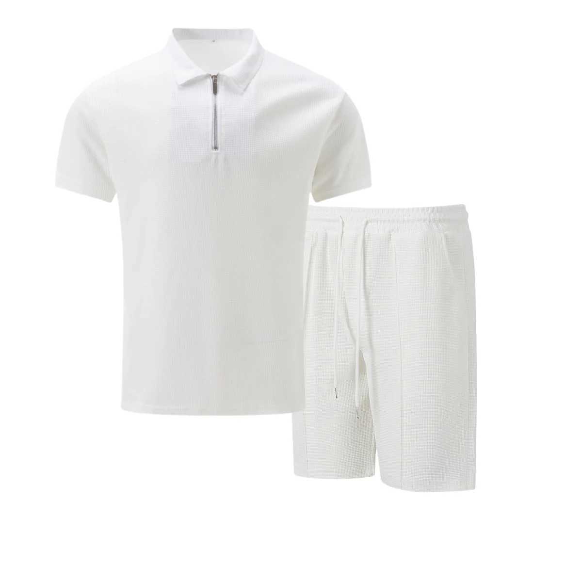 2025 Simple Mens Summer New Short sleeved Short sleeved Two piece Outdoor Leisure Handheld Mens Solid Color Trendy SetXJ250326