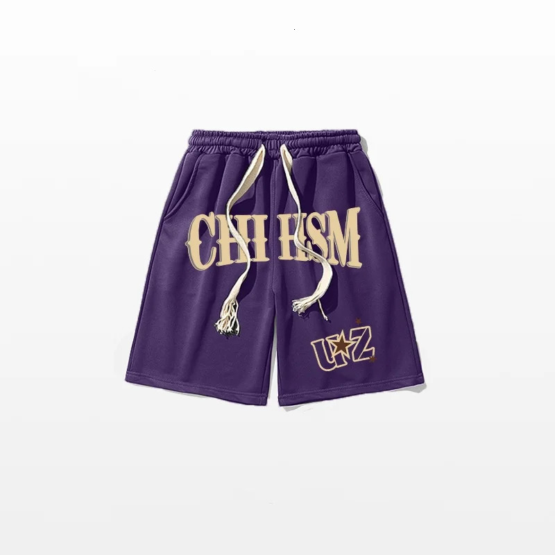 Hip hop Stylish Graffiti Letter Print Heavyweight Pure Cotton Shorts Gray Loose Five minute Pants unisex 250322