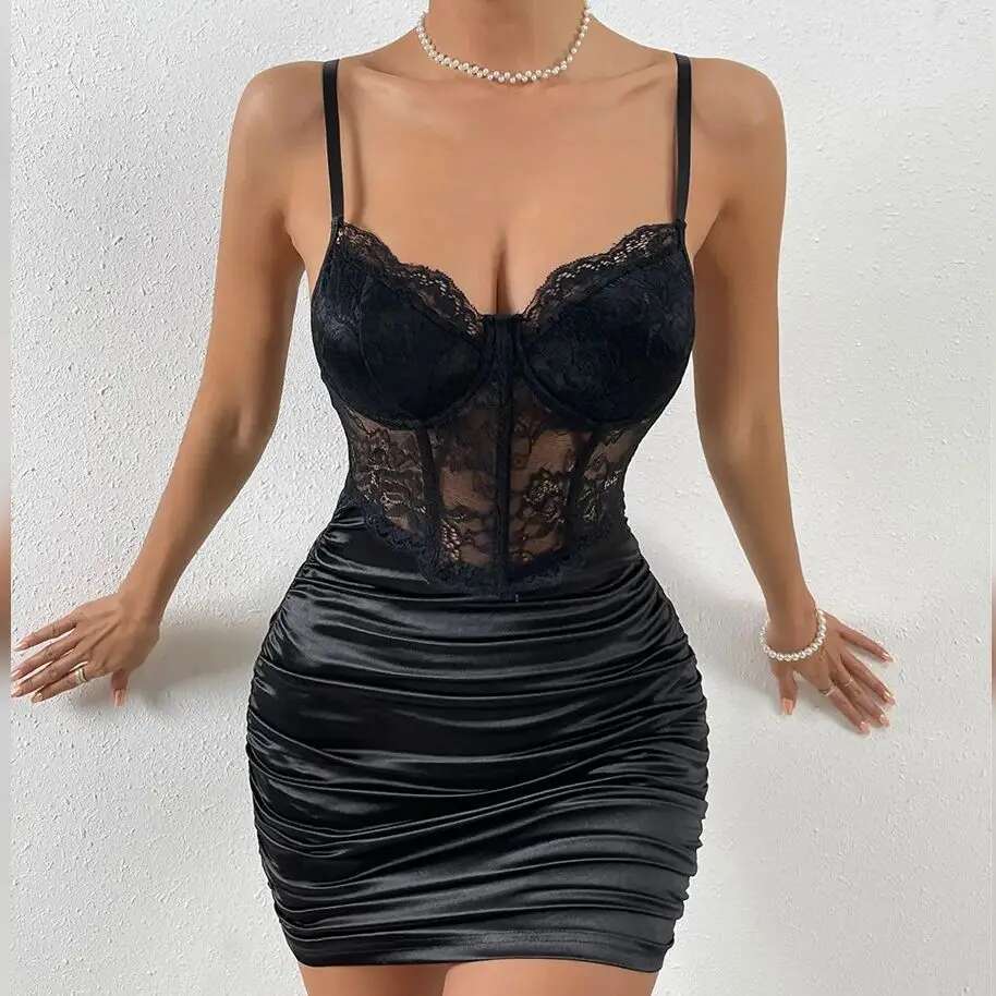 Dress New Woman Sleeveless Elegant Fashion Sexy Lace Pleated wer Patterned Hip Wrap Skirt Y2k Slim Fit Dresses for Female