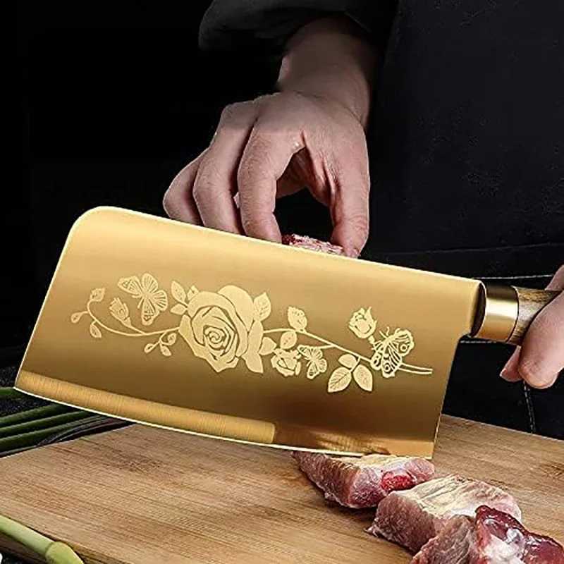 Gold Rose Pattern 4-Piece Kitchen Knife Set Luxury Stainless Steel Chef Knives for Cooking Sharp Professional Kitchen ToolsC250327
