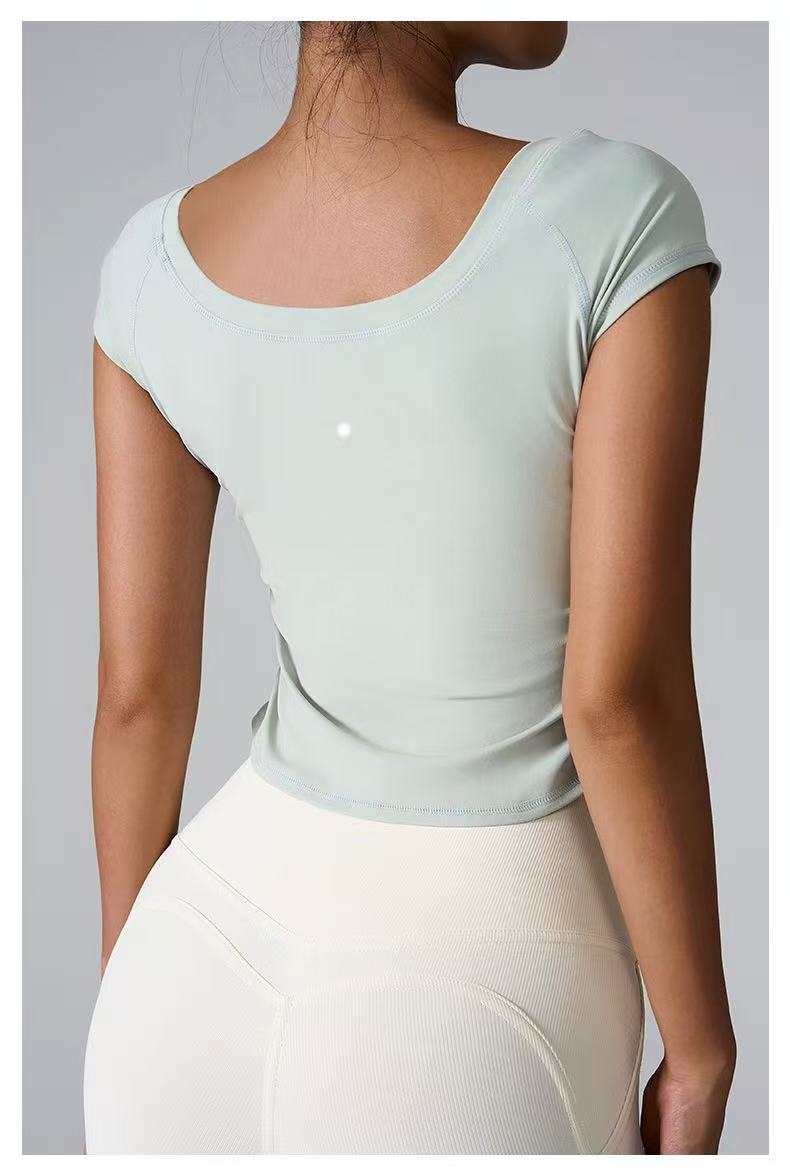 F1929 Women Yoga Short Sleeve Sports Shirts Tight Top Girl High T Shirt Elasticity Sport Tank Running Gym