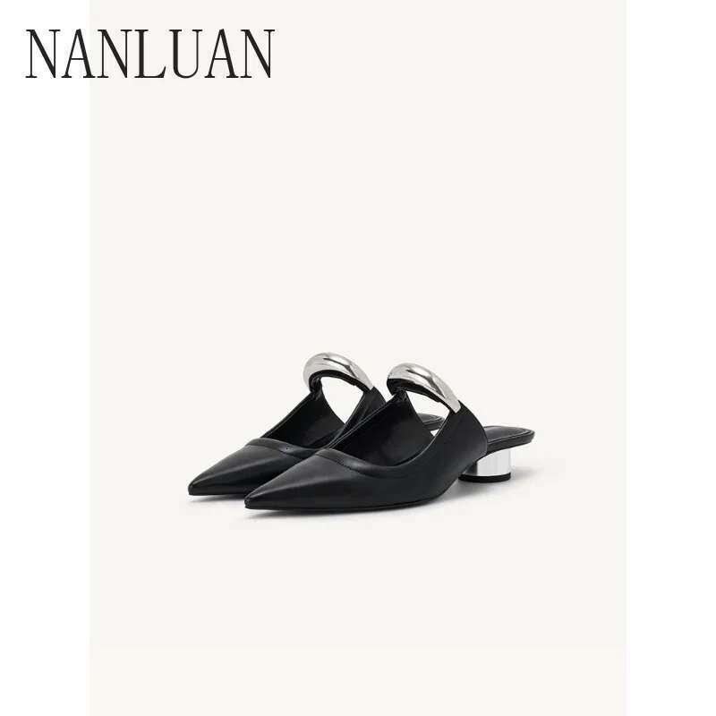 Boutique High-end New Pointed Toe Solid Color Women's Shoes Comfortable High-heeled Fashion Slippers