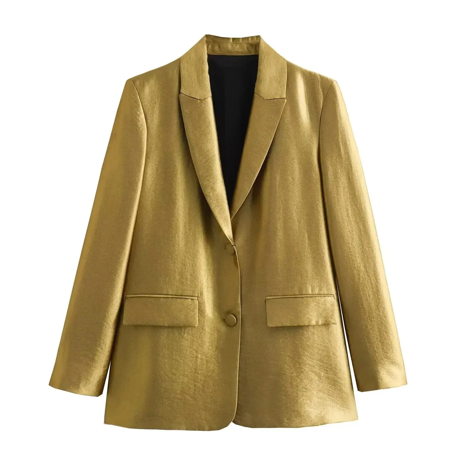 Spring Womens Fashion Set Collar Long Sleeve Golden Casual PioneerHigh Waist Zipper Loose Pants 250326