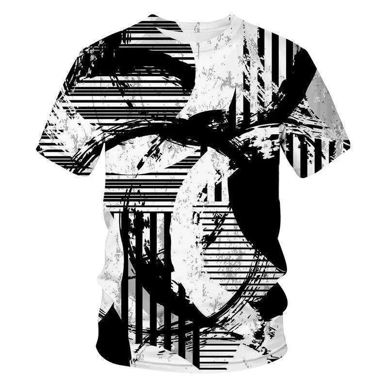 Art Graffiti Pattern T shirt Men s Street Clothing Round Neck D Printed Hip Hop Harajuku Soft Stripe
