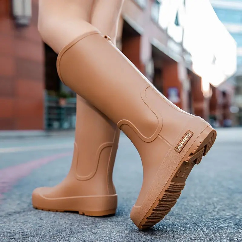 Rain boots for women high rain adults fashionable mid calcium water shoes anti slip work waterproof sea dragon rubber outdoor wear 250317
