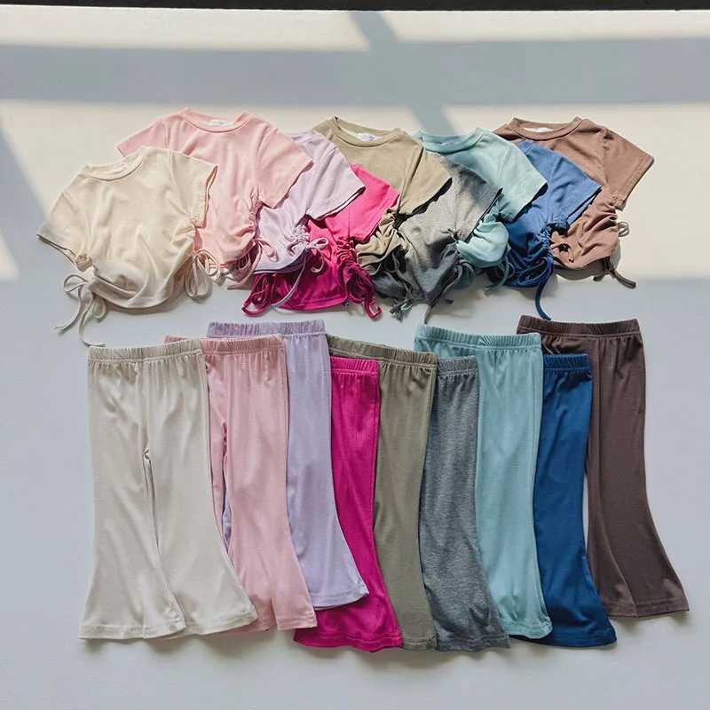 Unitim Summer Kids Girls 2PCS clothing set pure cotton thin brushed T-shirt flange pants set toddler girls setT250327