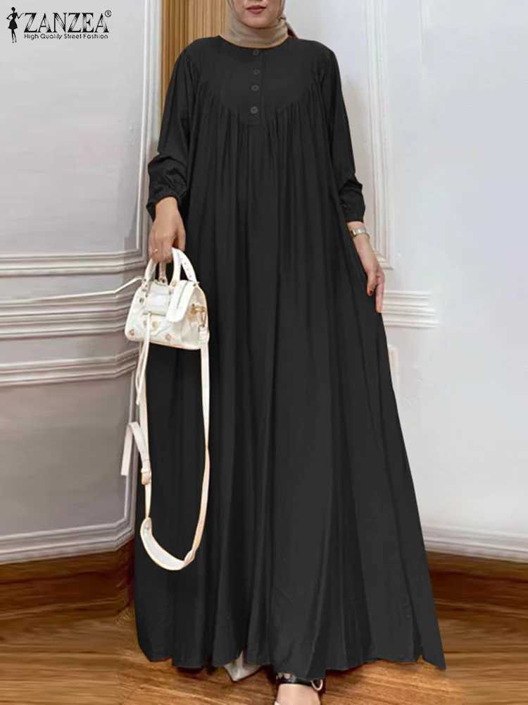 ZANZEA Solid Muslim Fashion Islamic Dress Womens Vintage Turkey Abaya Robe Long Slve Hijab O Neck Pleated Loose Ka 2025 X2505141