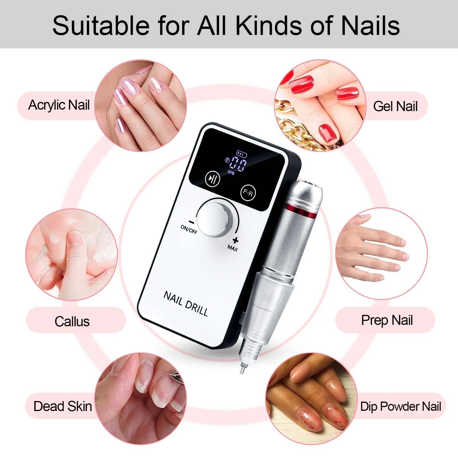 Professional Electric Nail Drill Pen - Cordless Rechargeable for Salon Home Manicure Kit with 6 Grinding Bits Nail Polisher 250324