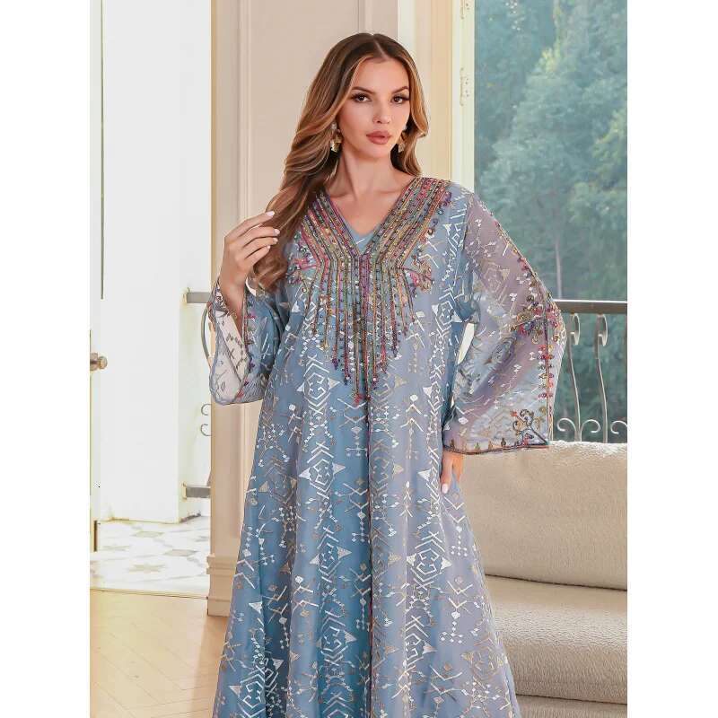 Dongdumaoyi Moslim Elegante Geborduurde Jurk Midden Oosten Kleding Touw Gewaad Abaya Vrouwen Lange W