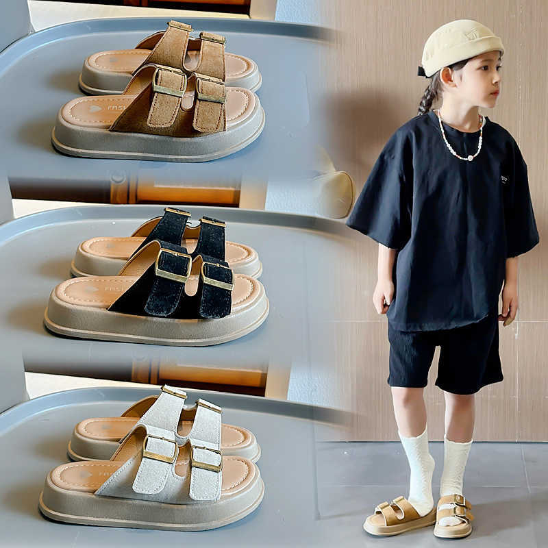 Slipper Childrens slippers 2025 summer new style for girls beach shoes boys casual soft sole medium to large size for children to wear on the outside 