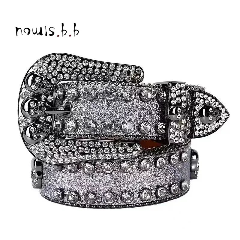 Belt for woman belt man bb belts shiny diamond waistbands white beaded skull snake pattern personalize 250312