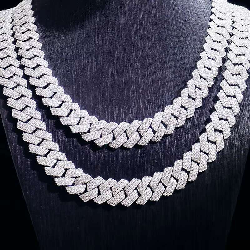 Wholesale Hip Hop Jewelry 3 Rows VVS Diamond S925 Sterling Silver Miami Cuban Chain Iced Out 15MM Moissanite Cuban Link Chain