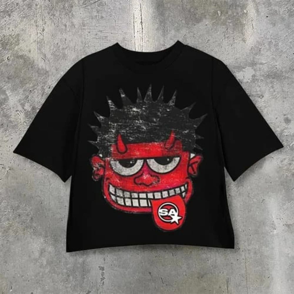 Harajuku High Street Couple Graphic Y2k Top Cartoon Devil Tshirt Printed Oversized Gothic Clothing 250326