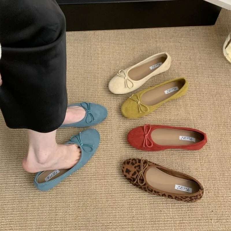 Female Loafers Ballet Flat Shoes Woman Classic Round Toe Bowtie Ballerina Flats Ladies Elegant Belt Buckle Strap Mary Janes